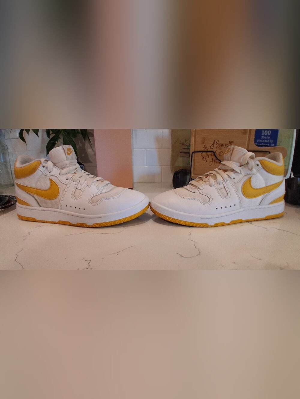 White Nike Sneakers with Yellow Outsole